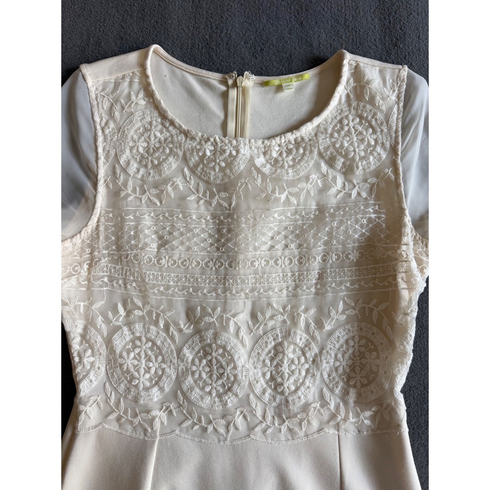 Gianni Bini Ivory Lace Embroidered Sheer Sleeve Cocktail Dress Small